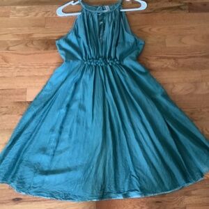Milky Way MIDI DRESS sz L Ocean color Halter top Sleeveless A-line skirt Lined